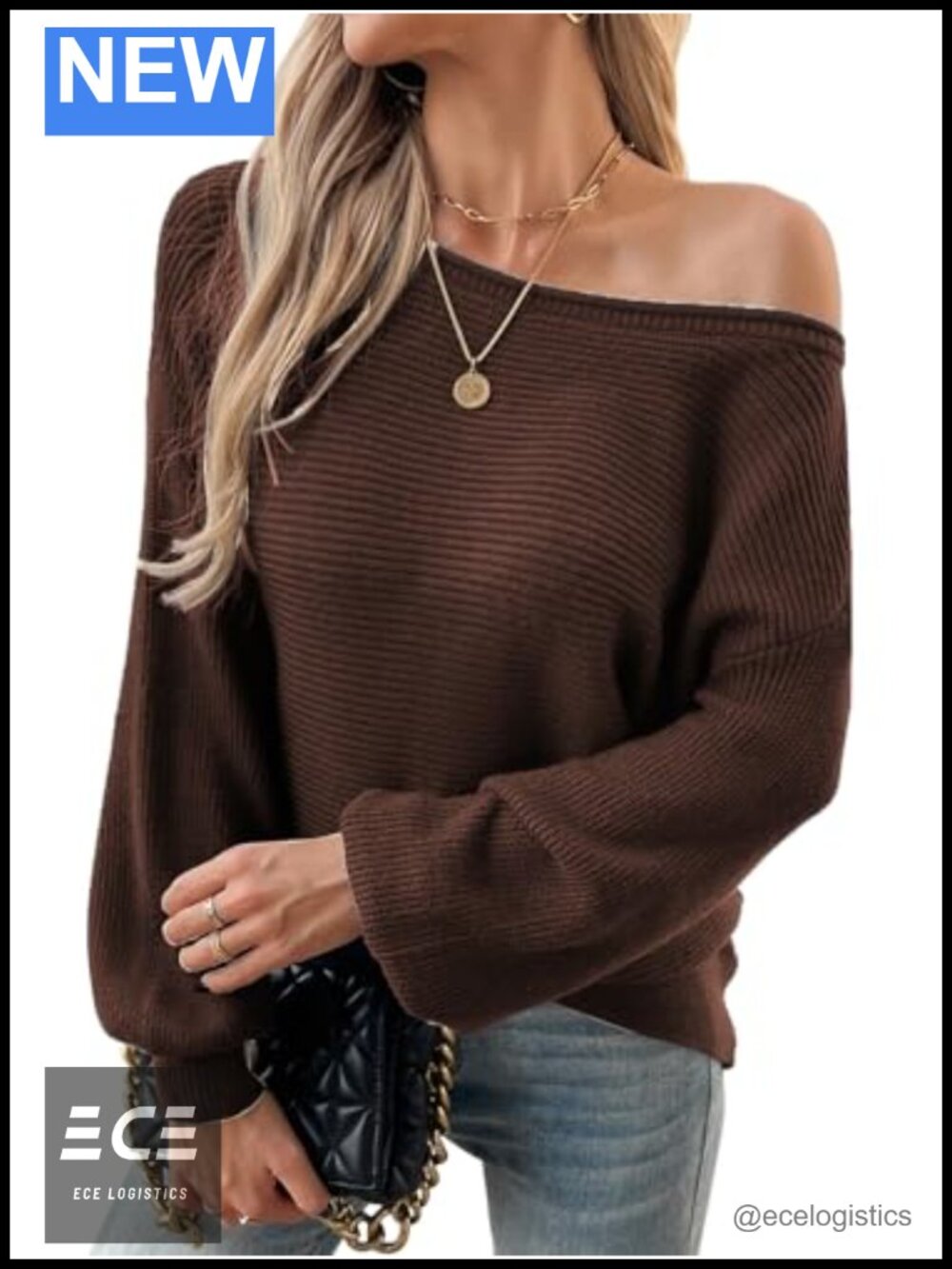 Womens Off Shoulder Batwing Long Sleeve Sweater Loose Fit Pullover